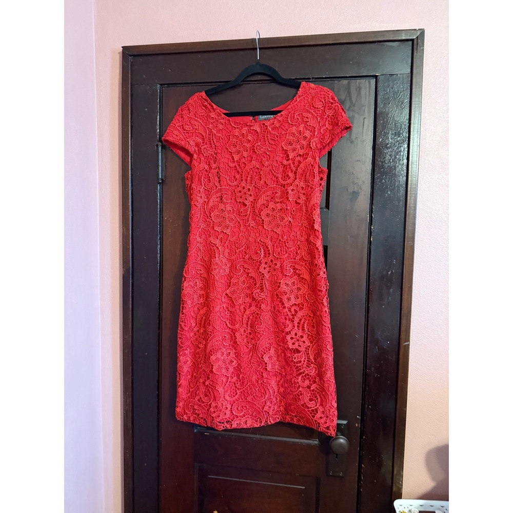 Luxology Red‎ Floral Lace Sheath Dress Short Cap Sleeve Formal Womens Size 10